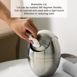 Mini Countertop Trash Can, Simple Stainless Steel Table Trash Can with Swing Lid Egg Shape Small Garbage Bin for Home Office Coffee Bar