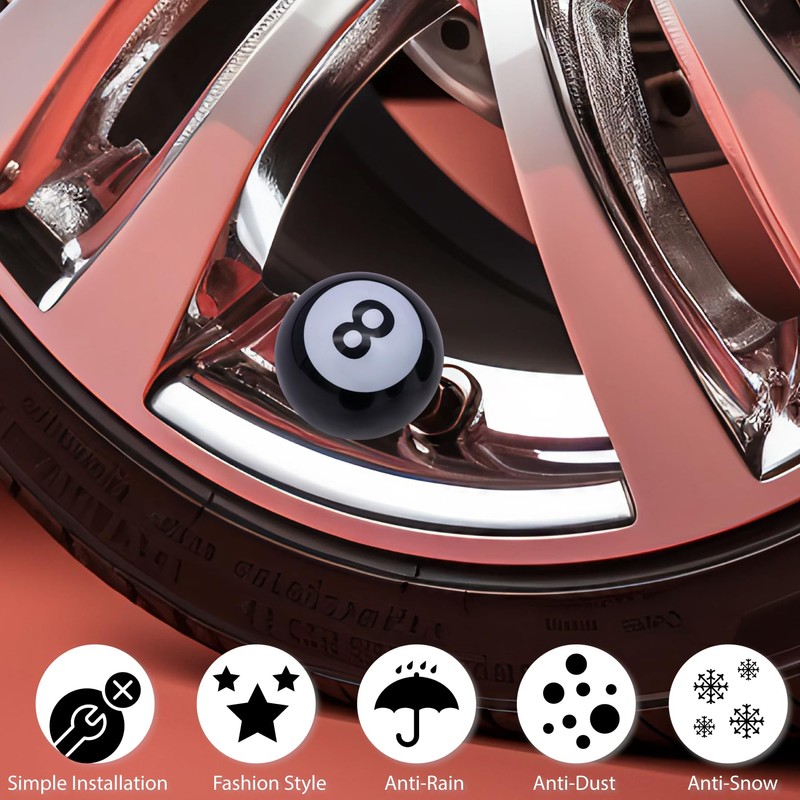 MEAJOO 8PCS Pool 8 Ball Style Tire Valve Stem Caps,