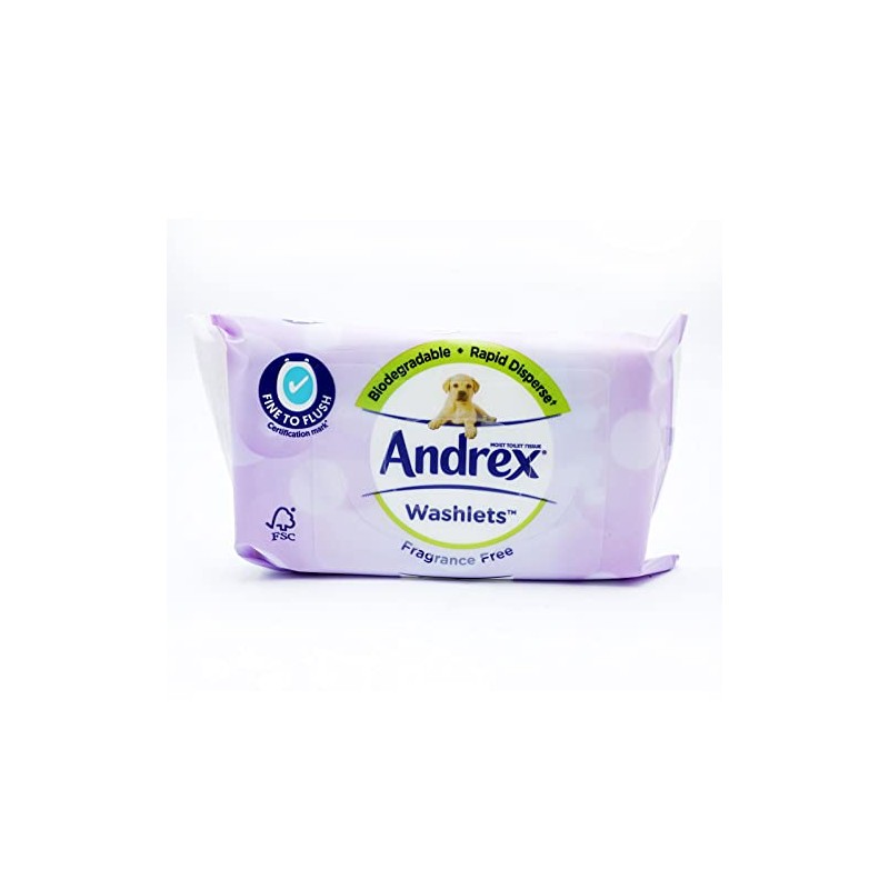 Andrex Fregrance Free Washlets Moist Toilet Tissue, Certified