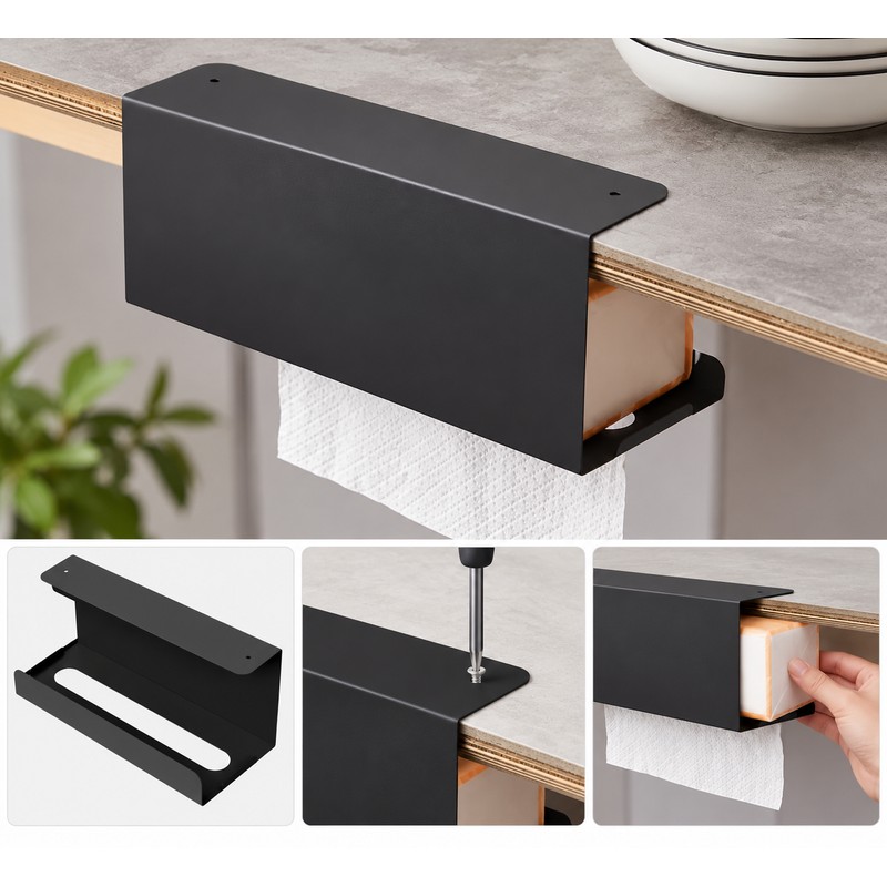 Under-Cabinet Paper Towel Holder for Kitchen and Bathroom – Space-Saving