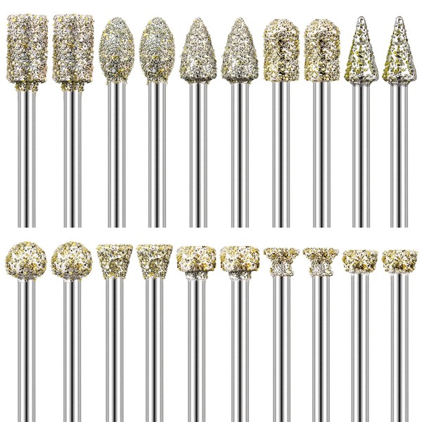 Diamond Grinding Burr Drill Bit Set for Dremel Rotary Tool 20Pcs Diamond Burr Bits with 1/8 Inch Shank Rotary Tool Accessories for Stone Glass Ceramics Carving, Grinding, Polishing, Engraving