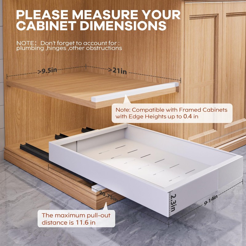 Seinloes 2 Pack Expandable (9"-14") Pull Out Cabinet Organizer 21"