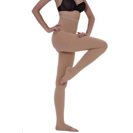 AMZAM Medias de compresión médica para mujeres y hombres, puntera abierta, opacas, soporte firme de 15 a 20 mmHg, medias de compresión graduadas, ayudan a aliviar la hinchazón del edema varices, lactancia, beige, 3XL