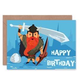 Wee Blue Coo Viking Warrior With Sword Cartoon Birthday Card