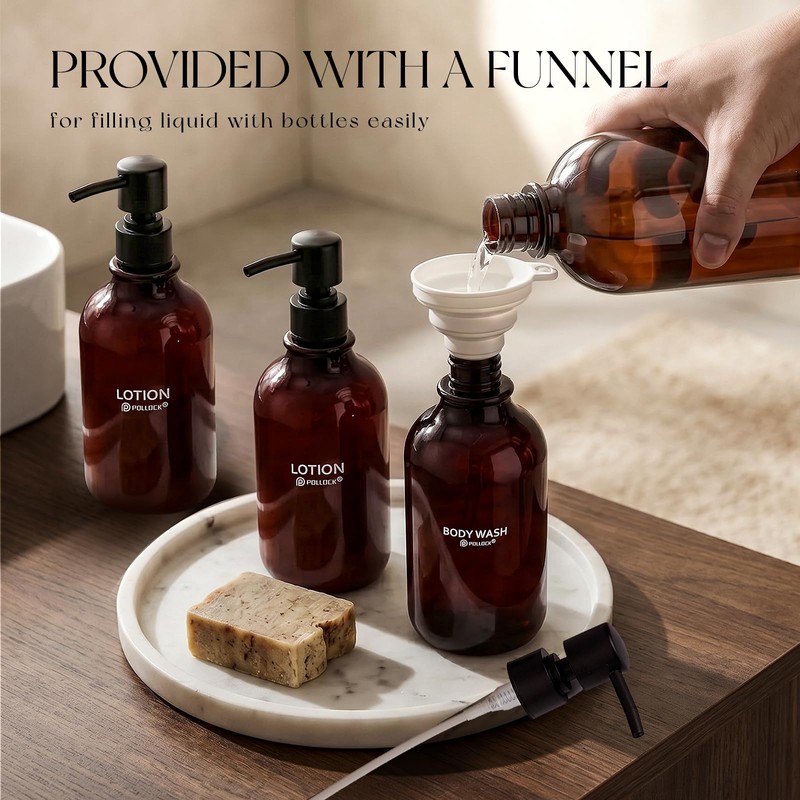 Pollock Shampoo and Conditioner Dispenser No Drill,Brown Set of 3
