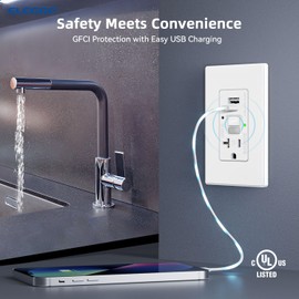 ELEGRP GFCI Outlet with USB Ports and Nightlight, 20 Amp Self-Test GFCI Combination with USB Ports, Tamper Resistant GFCI USB Outlet w/Nightlight, Wall Plate Included, UL Listed, Matte White, 1 Pack