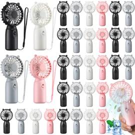 36 Pcs Mini Portable Fans Bulk Handheld Battery Operated Fan with Lanyard for Makeup Eyelash, Cooling Lightweight Pocket Personal Fans for Indoor Outdoor Travel Use (Pink Black Gray White)