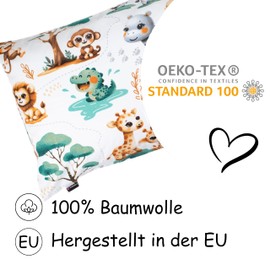 PinkZebra Children's Pillowcase, Pillowcase 30 x 50 cm, 100% Cotton, Cushion Cover Boys, Oeko-Tex Standard 100, Children's Covers with Zip, Safari 2
