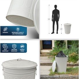 Plexon 2 Pack 13-Gallon Beige Galvanized Steel Round Trash Can with Lid plus (250 Pack) 13 Gallon Trash Bags, 1.3 Mil, Heavy Duty, Fits Round and Square Trash Cans, Clear - Bundle