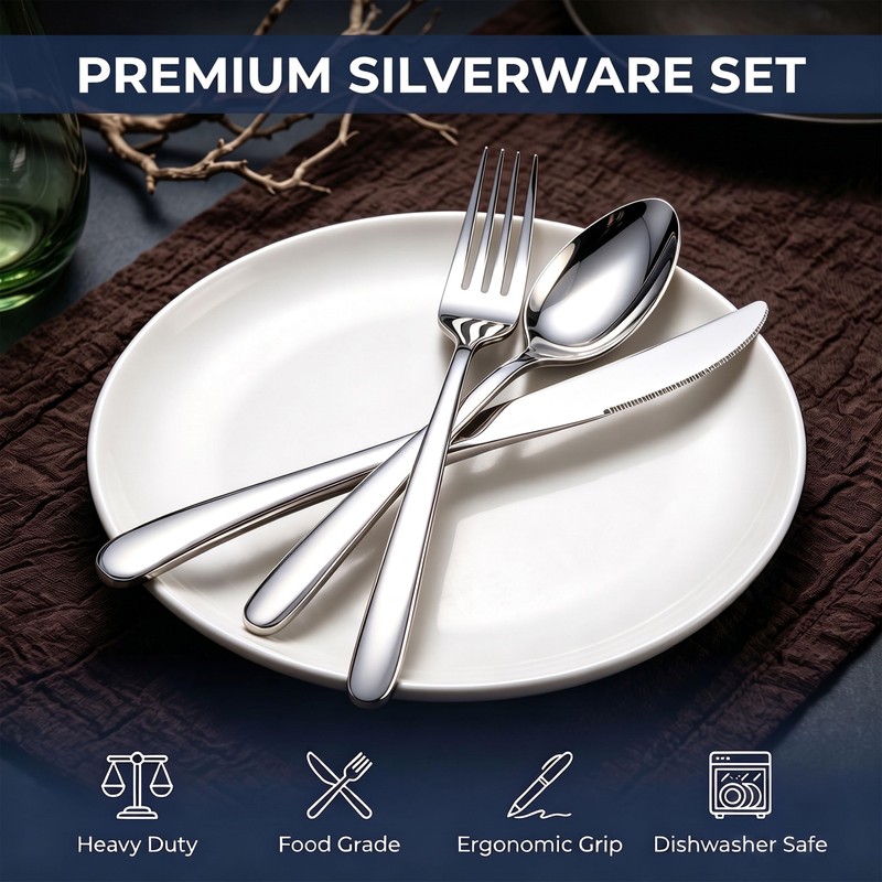 LIANYU 40-Piece Heavy Duty Silverware Set for 8, Stainless Steel