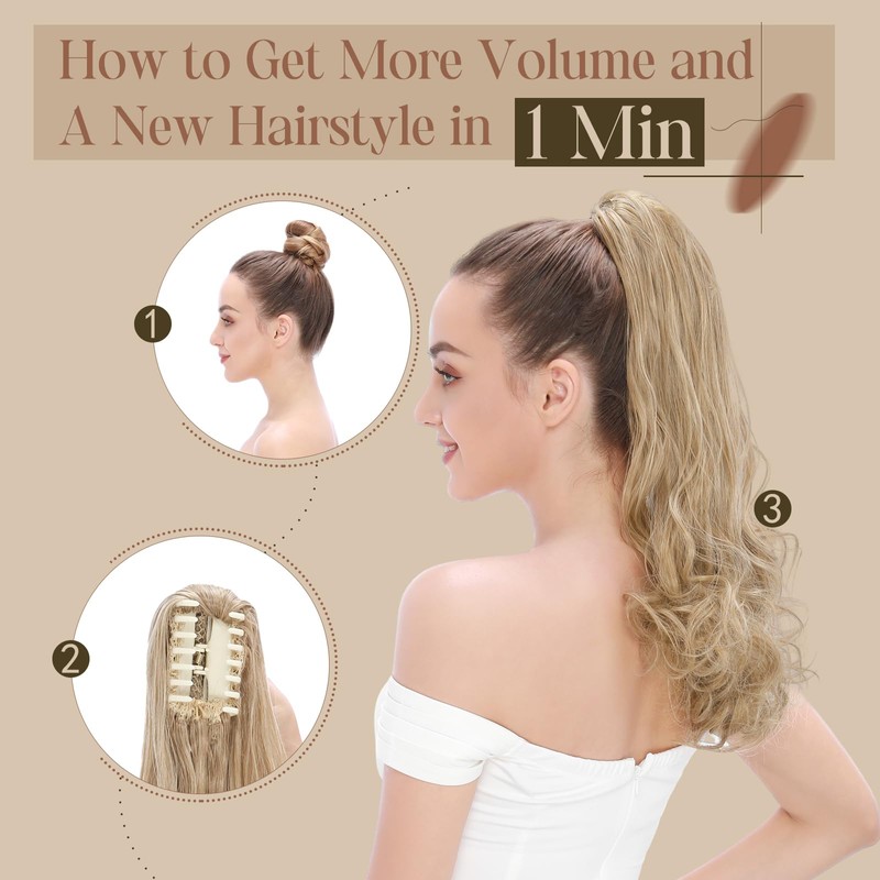 TESS 24 Inch Claw Clip Ponytail Hair Extensions Curly Wavy