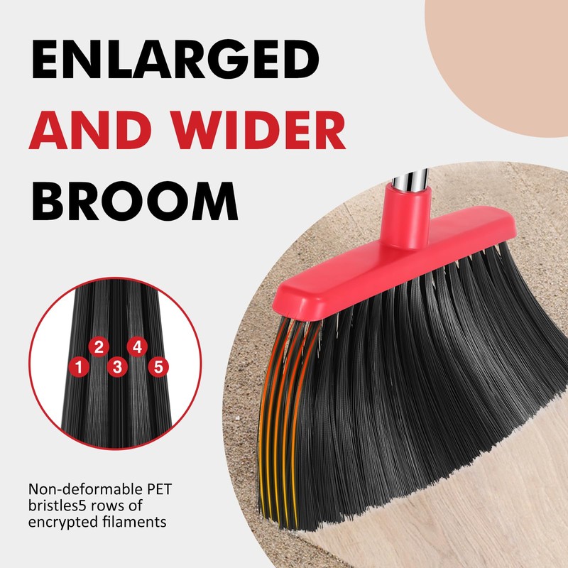 Heavy Duty Broom, 55 Inch Long Handle Outdoor Large Angle