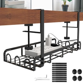 Sleclean Under Desk Cable Management Tray,2 Pack, Upgraded Long Arm Clamp, 16.6"x7.1" No Drill Steel Desk Cable Organizers, Cable Tray with Clamp for Desk Wire Management,Home-No Damage to Desk