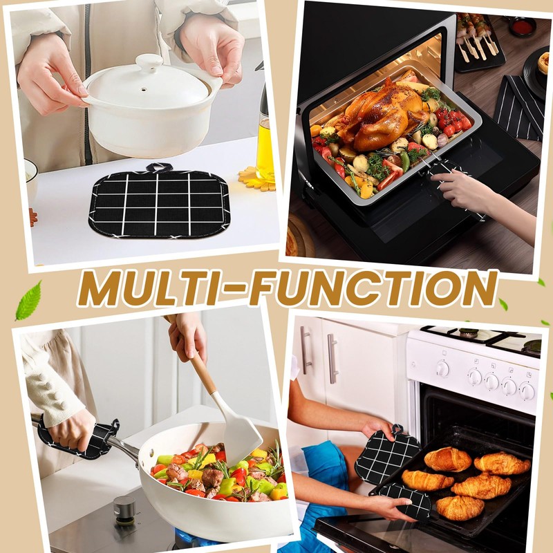 6 PCS kitchen pot holders, Black checkered pot holders for