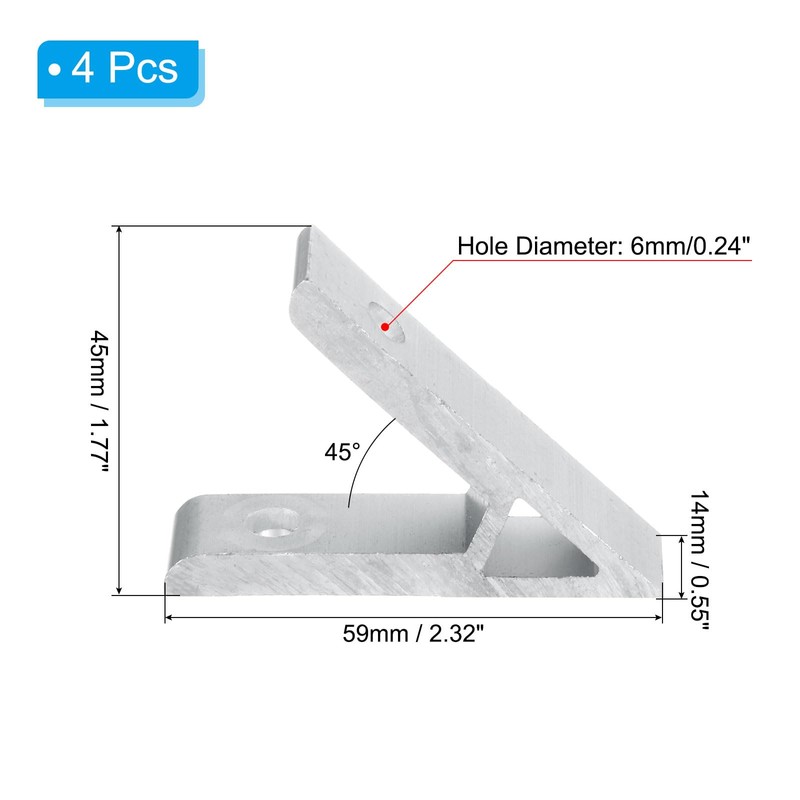 PATIKIL 45 Degree Angle Corner Brackets, 4Pcs 2.32x0.55 Inch Aluminum