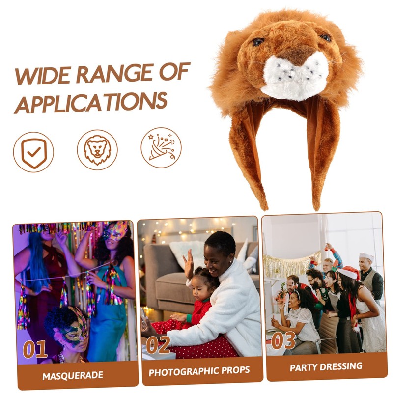 [Lurrose] Carnival Hat Plush Lion Tiger Headwear Cap Performance Hat