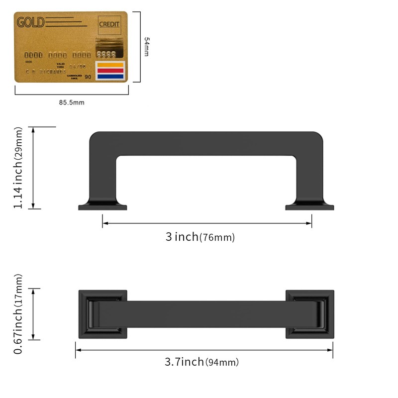 Amerdeco 10 Pack Matte Black Cabinet Pulls 3 Inch(76MM) Hole