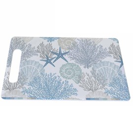 Bcumuq Seashells Cutting Board with Handles Mollusk Coral Marine Star Cutting Boards Plastic Safe Chopping Board for Kitchen 16" x 10" x 0.24"