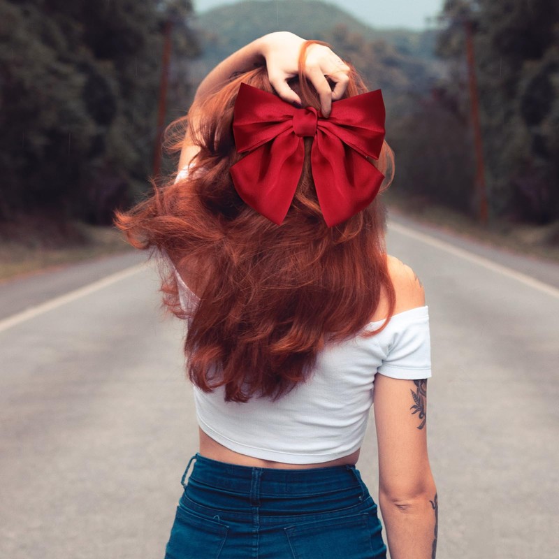Leogony 2 Pcs Hair Bow Clips for Women, Soft Satin