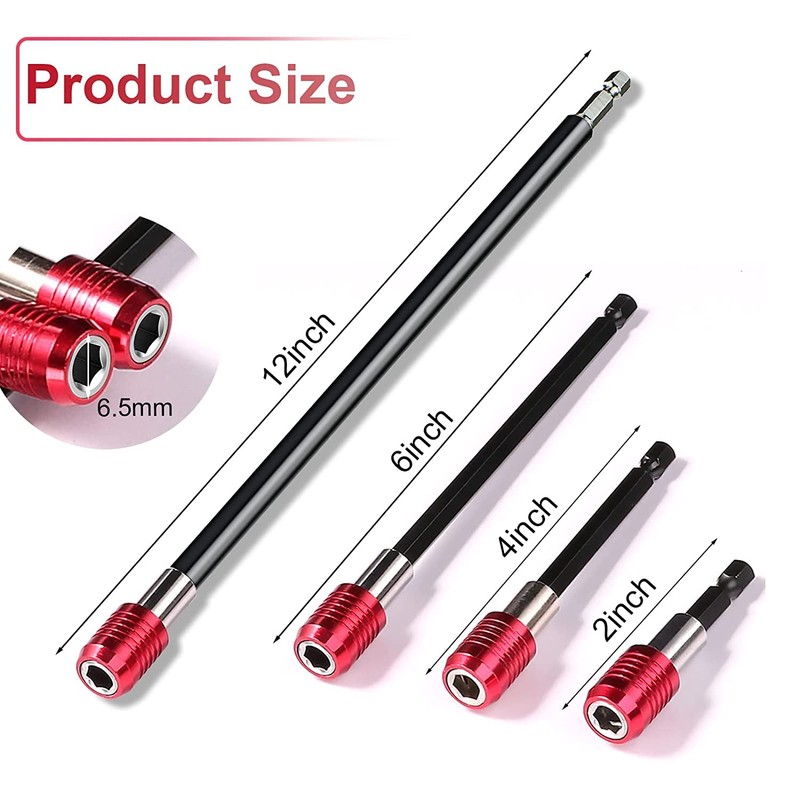 Drill Bit Extension Set,4Pcs Magnetic Drill Screwdriver Bit Holder Bar