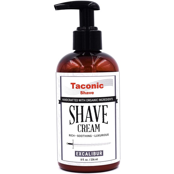Taconic Shave Excalibur Shaving Cream, Pump Bottle, Ultra-Rich High Lather Formula, 8 oz - Handcrafted in The USA