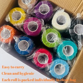 24 Rolls Self Adhesive Bandage Wrap, Vet Wrap 4 Inch x 5 Yards for Horses Dogs Wounds Care Dressings, Elastic Self Stick Cohesive Bandage Wrap, Wrist, Sports, Ankle Tape Leg Wraps (Mixed)