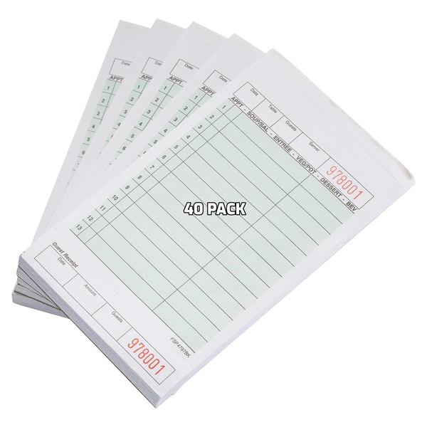 [40 PACK] Green Guest Check Pads 2 Part Carbonless -