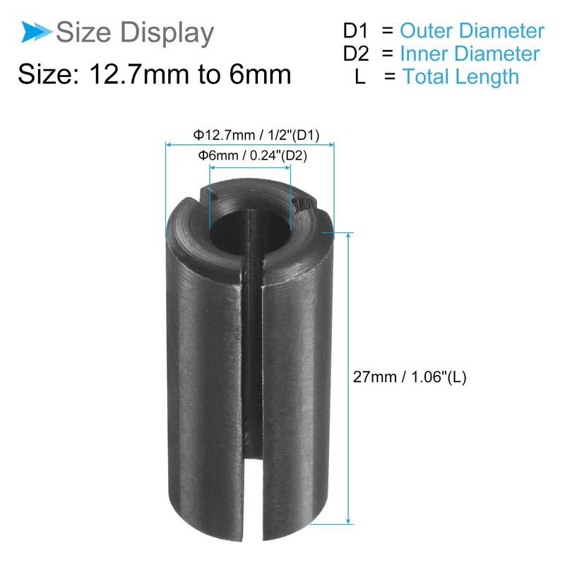 CoCud Router Collet Driver Adapter 12.7mm to 6mm 1/2" Outer