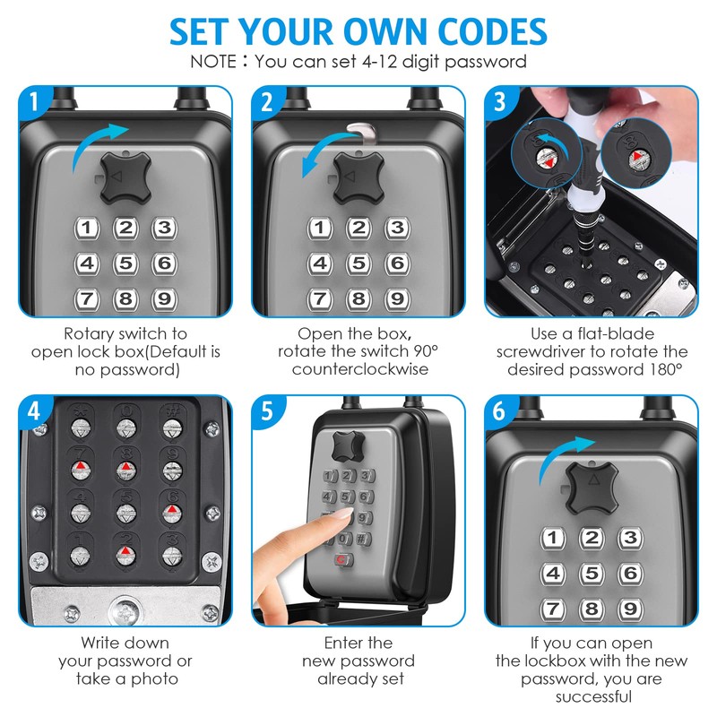 AMIR Key Lock Box Extra Large, Push Button Combination Lock,