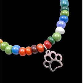 Murano Glass Bracelet, Murano Glass Beaded Bracelet, Rainbow Bracelet, Paw Print Bracelet, Murano Glass Bead Bracelet, Charm Bracelet with Paw Print Charm (Paw Charm)