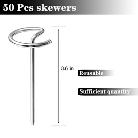 CHENGLAI 50 Pcs 3.54 Inch Round Stainless Steel Skewers for Grilling