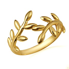 Polished 10K Yellow Gold Wrap Around Olive Leaf Branch Vine 2.5mm Band Statement Ring for Women (9)