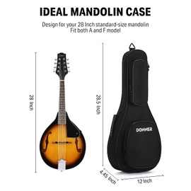 Donner 28 Inch Mandolin Case, 0.5 Inch Padded Sponge 600D Thick Ripstop Waterproof Nylon Soft Gig Bag with Two-Way Sturdy Metal Zippers and Back Hanger Loop, Fit A & F Style Mandolin