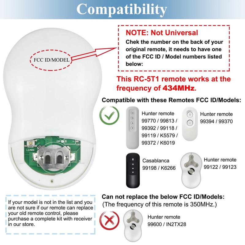 Ceiling Fan Remote Control Replacement for Hunter, Compatible with Hunter