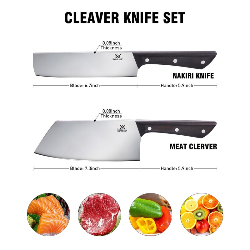 Naitesen 2PCS Cleaver Knife Set, Meat Cleaver & Nakiri Vegetable