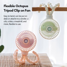 Portable Handeld Mini Fan  Stroller Fan Flexible Octopus Tripod Clip on Fan with 3 Speeds Adjustable USB Charging for Desk Crib Car Seat Bike Treadmill