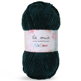 1 Skein La Mia Mellow Chenille Yarn for Knitting and Crocheting Baby Clothes, Blankets and Accessories, 100% Polyester, 100 gr (3.5 oz) / 120 m (131 Yards), Dark Green - 946