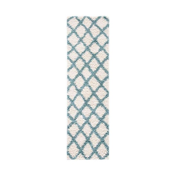 SAFAVIEH Dallas Shag Collection SGDS258J Trellis Non-Shedding Living Room Bedroom Dining Room Entryway Plush 1.5-inch Thick Runner, 2'3" x 8' , Ivory / Seafoam