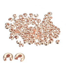 uxcell 200Pcs Crimp Beads Covers, 4mm Crimp Bead Knot Covers Round Open Beads End Tips for Jewelry Making DIY, Rose Gold