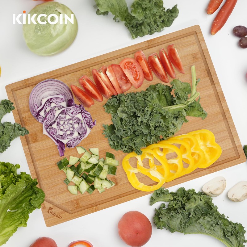 Kikcoin 20”×14” Bamboo Cutting Boards for Kitchen, Wooden Healthy Cutting