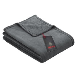 Ibena Olbia Cuddly Blanket 130 x 180 cm – Fluffy, Warm & Washable, Fleece Blanket Dark Grey Plain