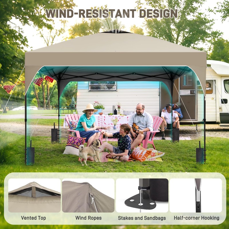 10x10FT Canopy Tent, 1-Button Push Pop Up Canopy with 4