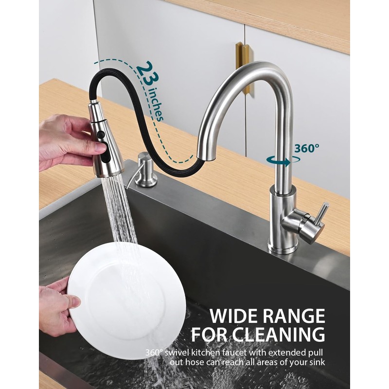 Kitchen Faucet with Soap Dispenser, Hiqufet Brushed Nickel Kitchen Faucet