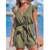 CUPSHE Womens Jumpsuit Wrap V Neck Flutter Sleeve Romper Belted