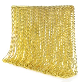 JoyGala 100PCS Bulk Parade Beads - Colorful Mardi Gras Bead Necklaces for Kids & Adults - Party Decorations & 33" Festival Parade Throw Accessories Bulk Beads for Wedding, Birthday (100, Gold)