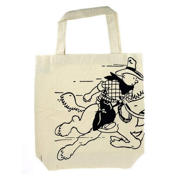100% Cotton Reusable Beige Bag Tintin Cowboy 48x42x12cm (04287)