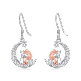 PROESS Art Painting Dangle Earrings 925 Sterling Silver Moon Paint Drop Earrings Art Jewelry for Women Artist