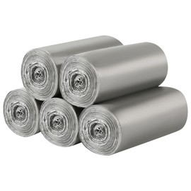 5 rollos de bolsas de basura pequeñas – 200 unidades duraderas de 4 galones pequeñas bolsas de basura para hogar, oficina, cocina, baño, recámara, cubos de basura (plata)