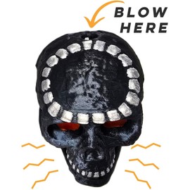 Aztec Mayan Death Whistle Skull - Screaming Whistle 3D (EXTREMELY LOUD) Detailed with Red Eyes and Silver Highlights, Shiny Silk Finish.Black Silk Storage Bag.