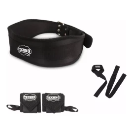 Techno Cinturón Para Pesas + Straps + Muñequeras Gym Pack